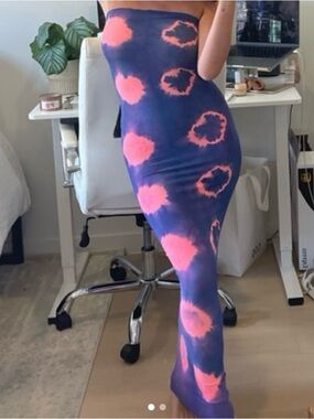 Strapless Tie-Dye Bodycon Maxi Dress - Purple & Pink